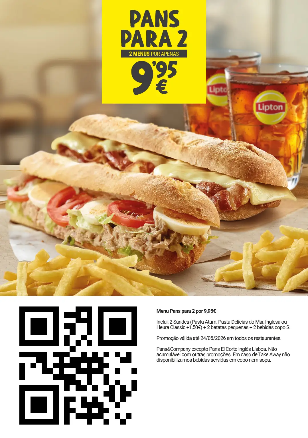 Cupão com oferta e promoção Pans para 2 Pans & Company