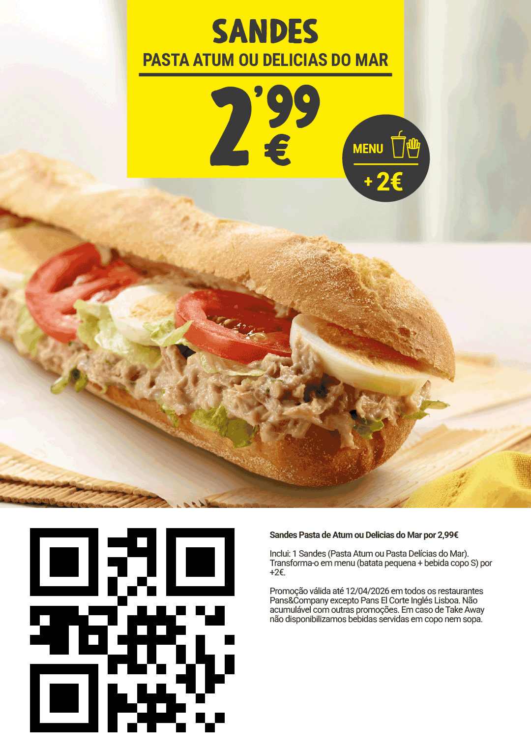 Cupão Oferta desconto Sandes Pasta de Atum ou Delícias do Mar da Pans & Company